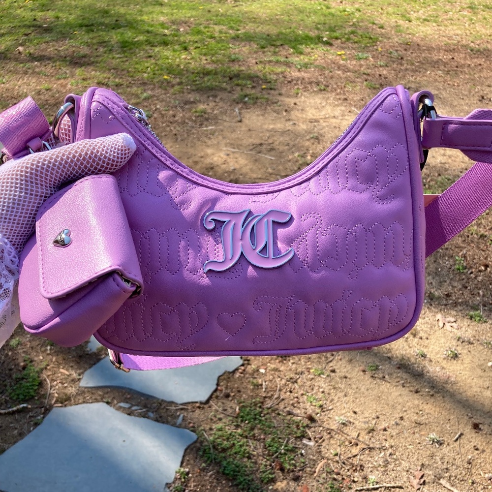 Juicy Couture Quilted Violet Tulle Handbag Crossbody Includes Change Purse - Picture 2 of 16